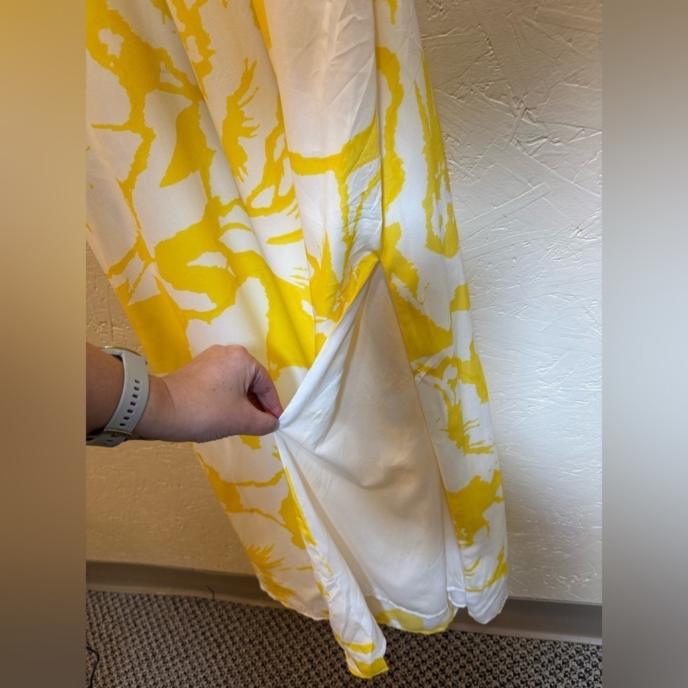 Loft Yellow and White Floral Ruffle Top Side Slit Spaghetti Strap Sundress Sz 8 - Picture 6 of 7